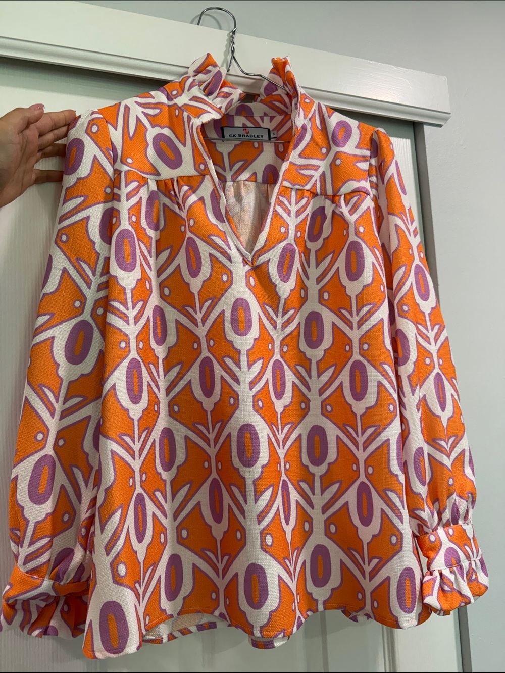 CK Bradley Orange & Pink Geometric Popover Blouse